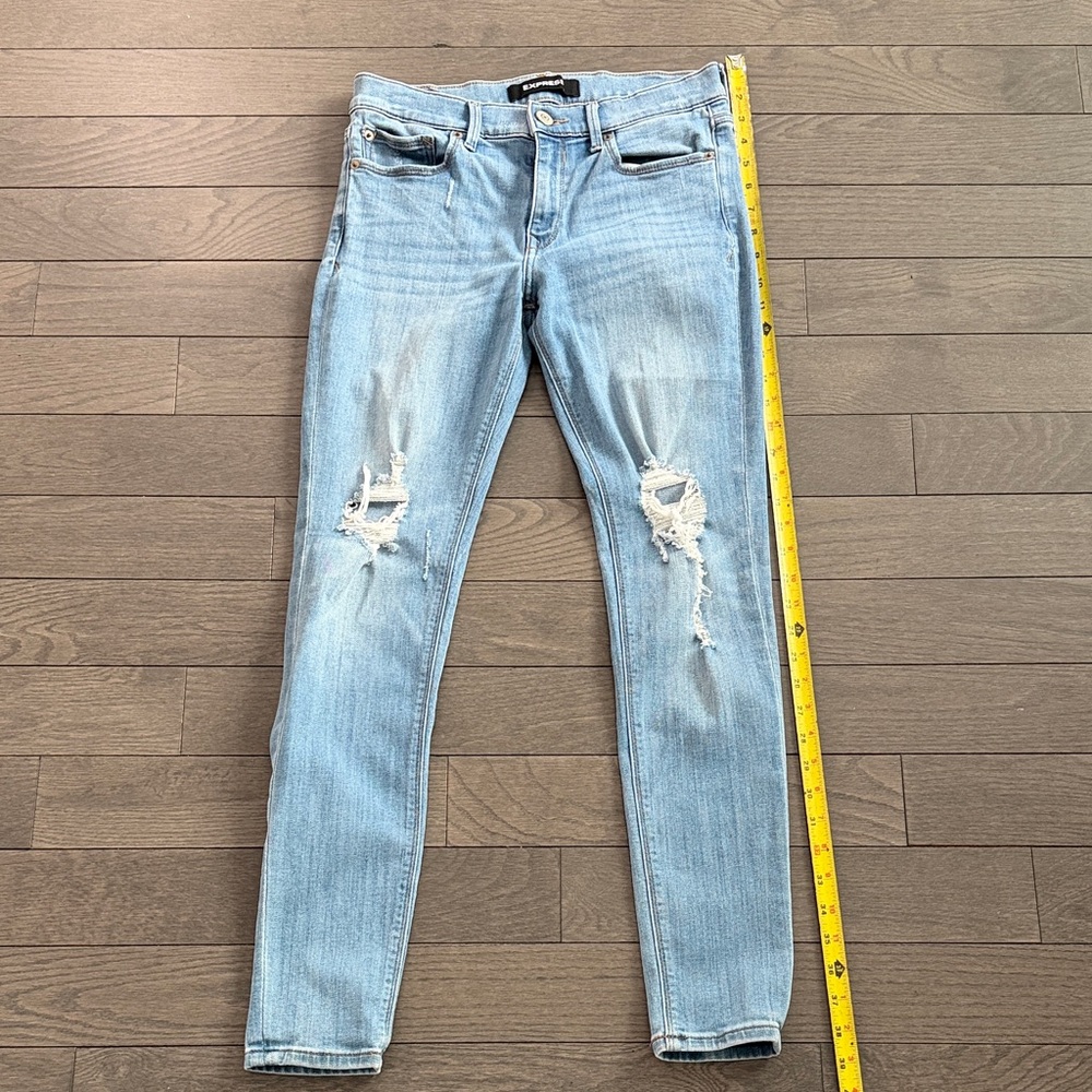 Express Light Blue Ripped Skinny Jeans